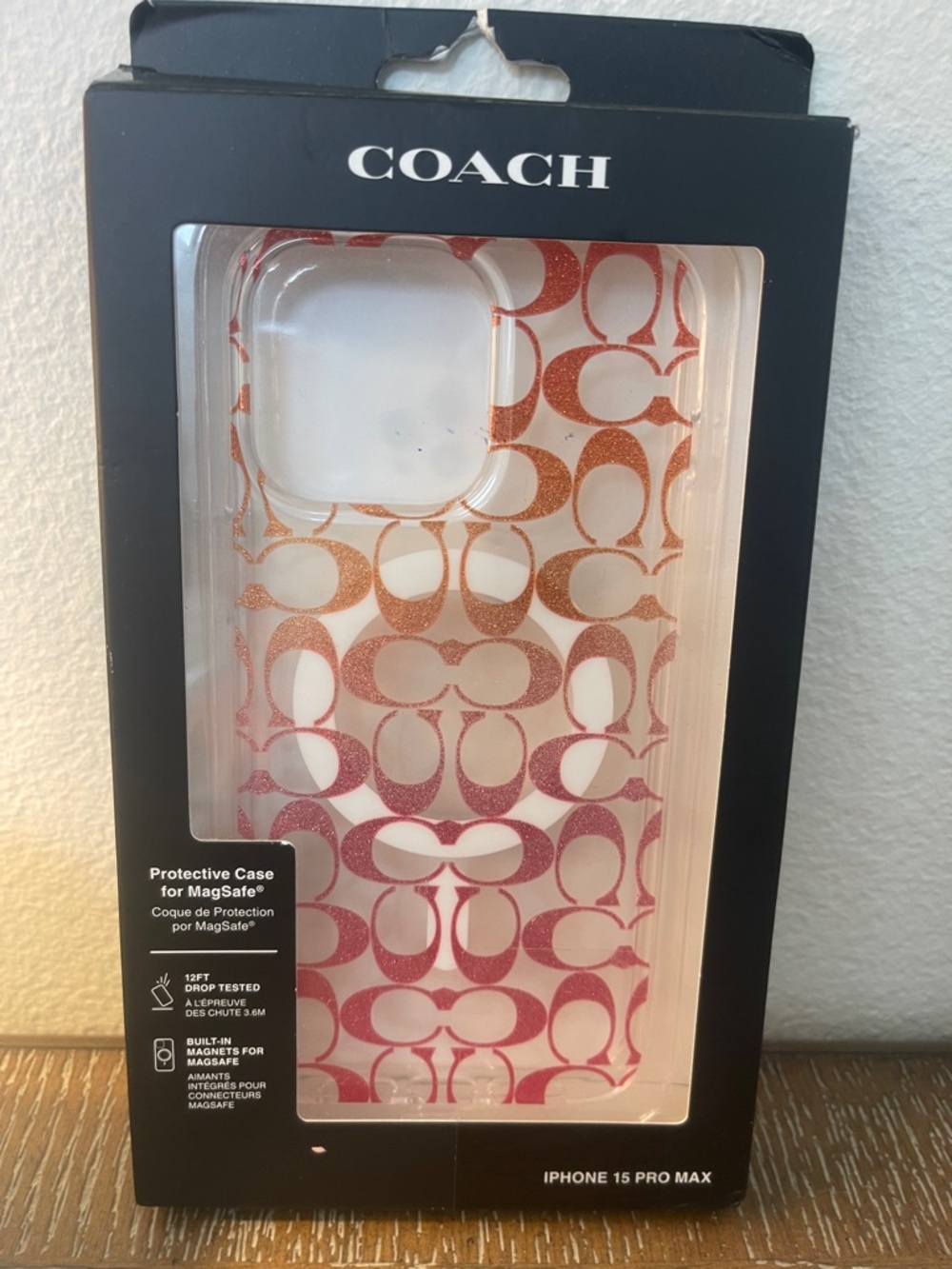 Coach Glitter iPhone 15 Pro Max Case - Pink🩷 to Orange🧡Ombre